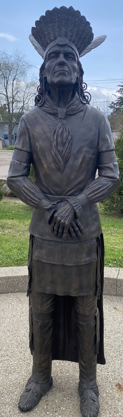 Bronze statue of Chief Netawatwees, also known as Newcomer