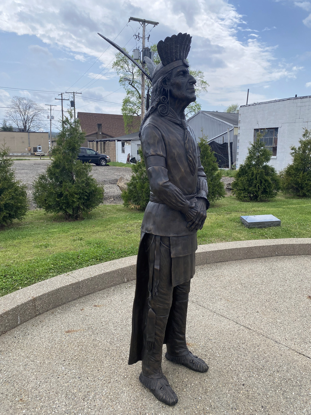 Statue of Chief Newcomer overlooking the village