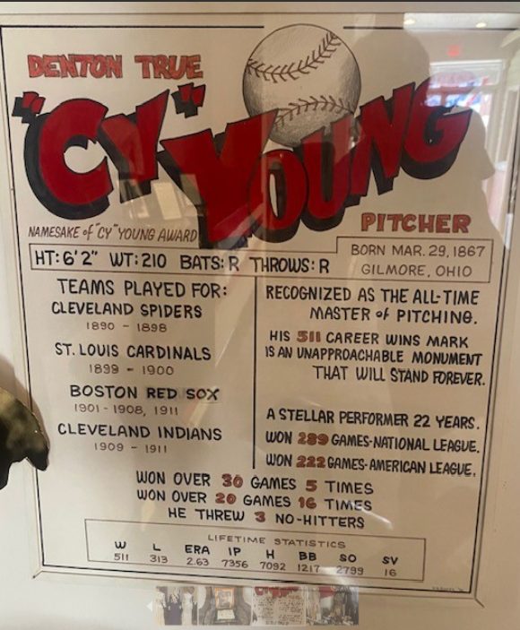 Framed career-stats placard for Denton True "Cy" Young