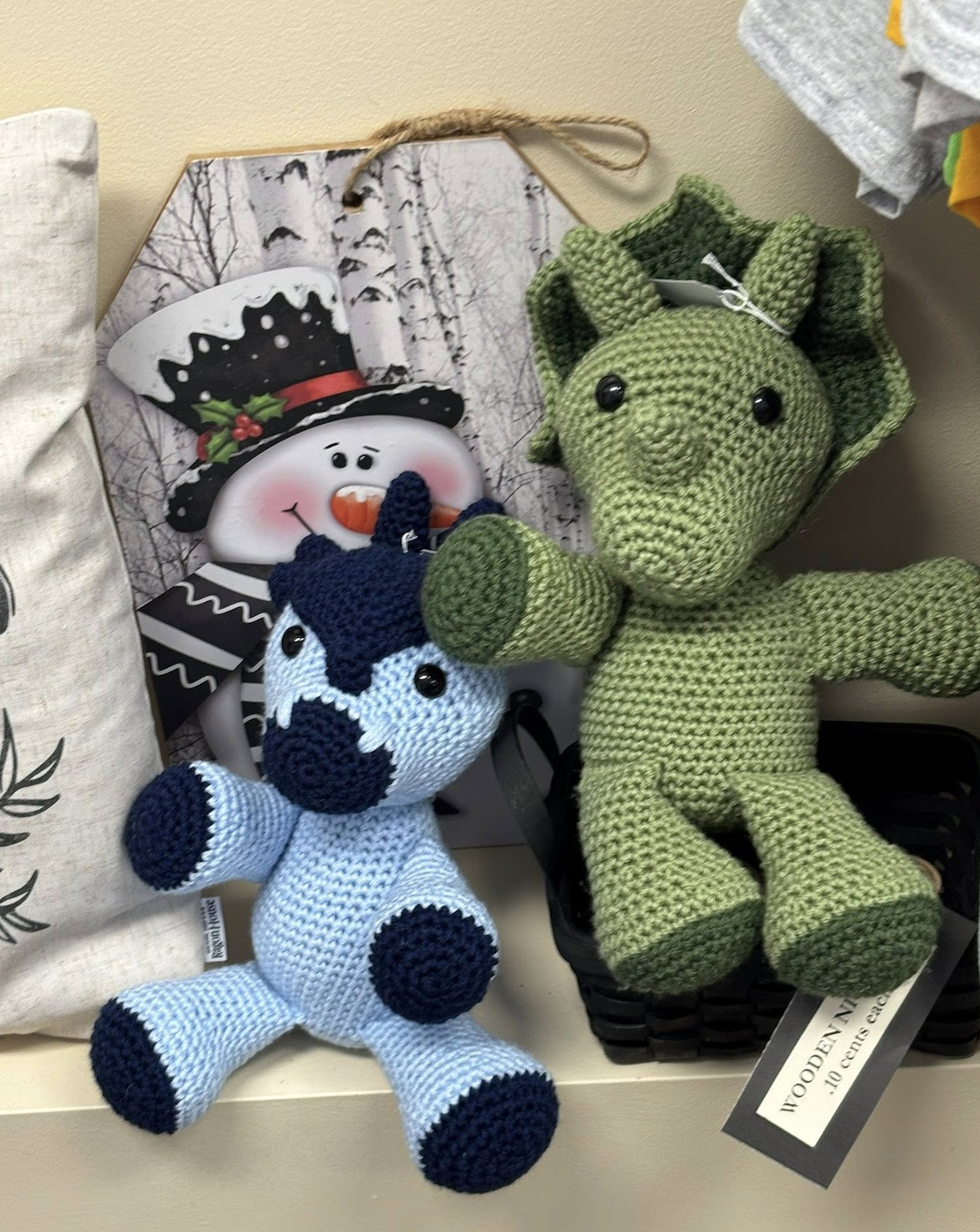 Hand-crocheted animals for sale in the gift shop